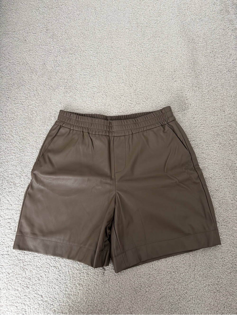 Womenβs Taupe Faux Leather Elastic Waist Shorts